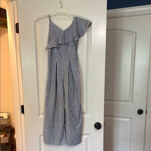 Habitual Kids One-Shoulder Striped Dress - Navy and White